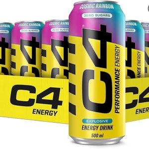 C4 Performance Energy Drinks Cosmic Rainbow 500ml (12 pack) | Sugar Free Energy Drink with 160mg Caffeine, 250mg Betaine, 1050mg Taurine | Low Calorie Fizzy Drinks for On the Go Energy and Focus