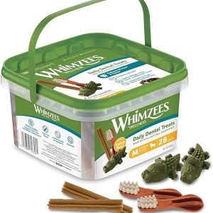 WHIMZEES By Wellness Variety Box Dental, Mixed Shapes, Size M, 28 Pieces, Natural and Grain Free Dog Chews, Dog Dental Sticks for Medium Breeds, No Added Sugar